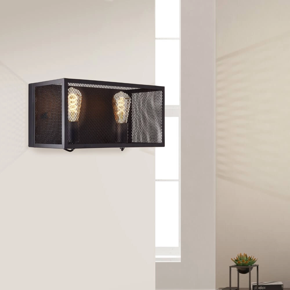 Vierkante muurlamp Maze 2x E27 zwart Brilliant 4004353409509