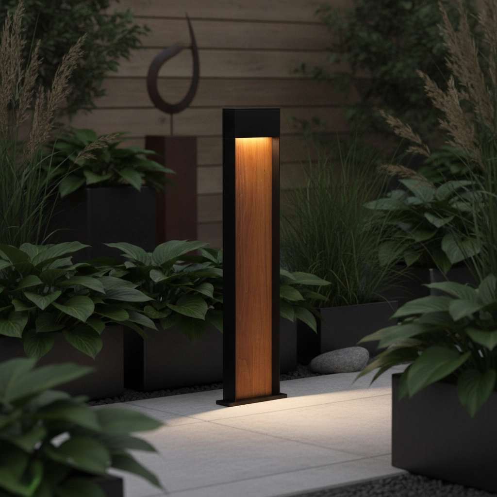 Design tuinlamp Noray zwart met hout 78cm - 3000K