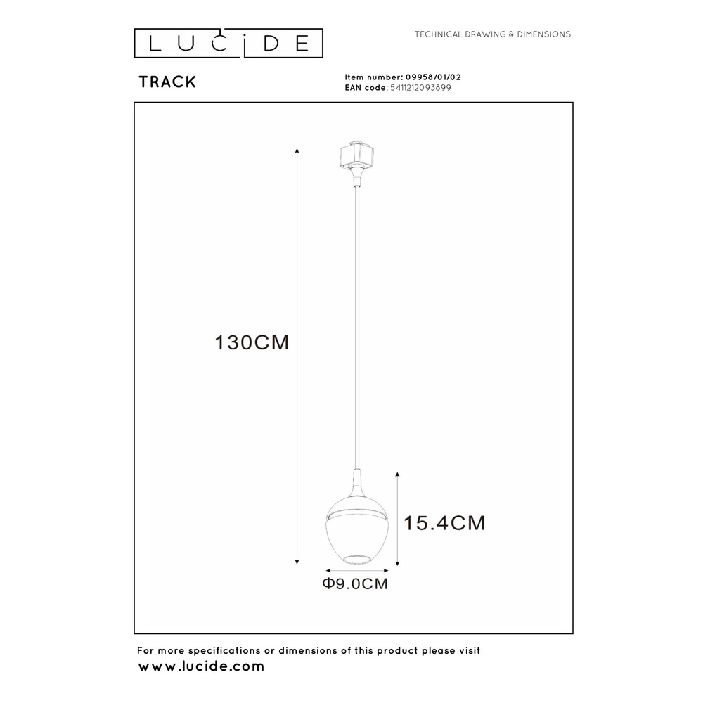 Rail hanglamp Track Preston 1-fase goud Lucide 5411212093899