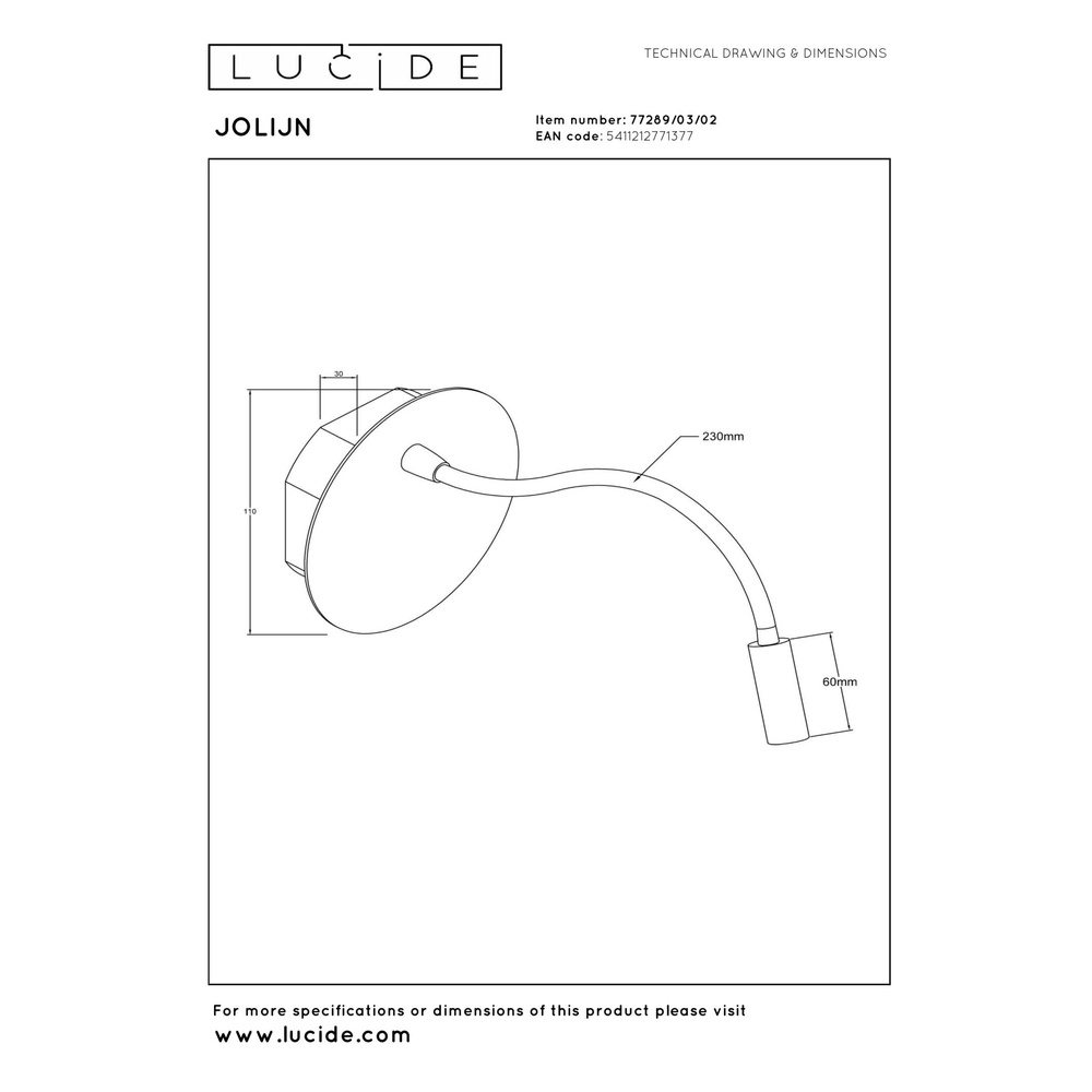 Oplaadbare wandlamp Jolijn bedlampje goud Lucide 5411212771377