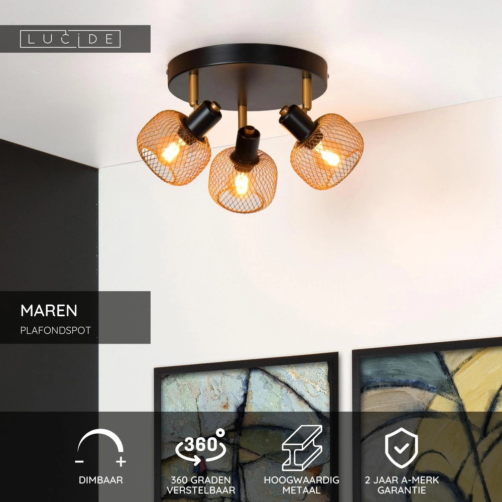 Plafondlampje Maren 3-lichts goud Lucide 5411212771124
