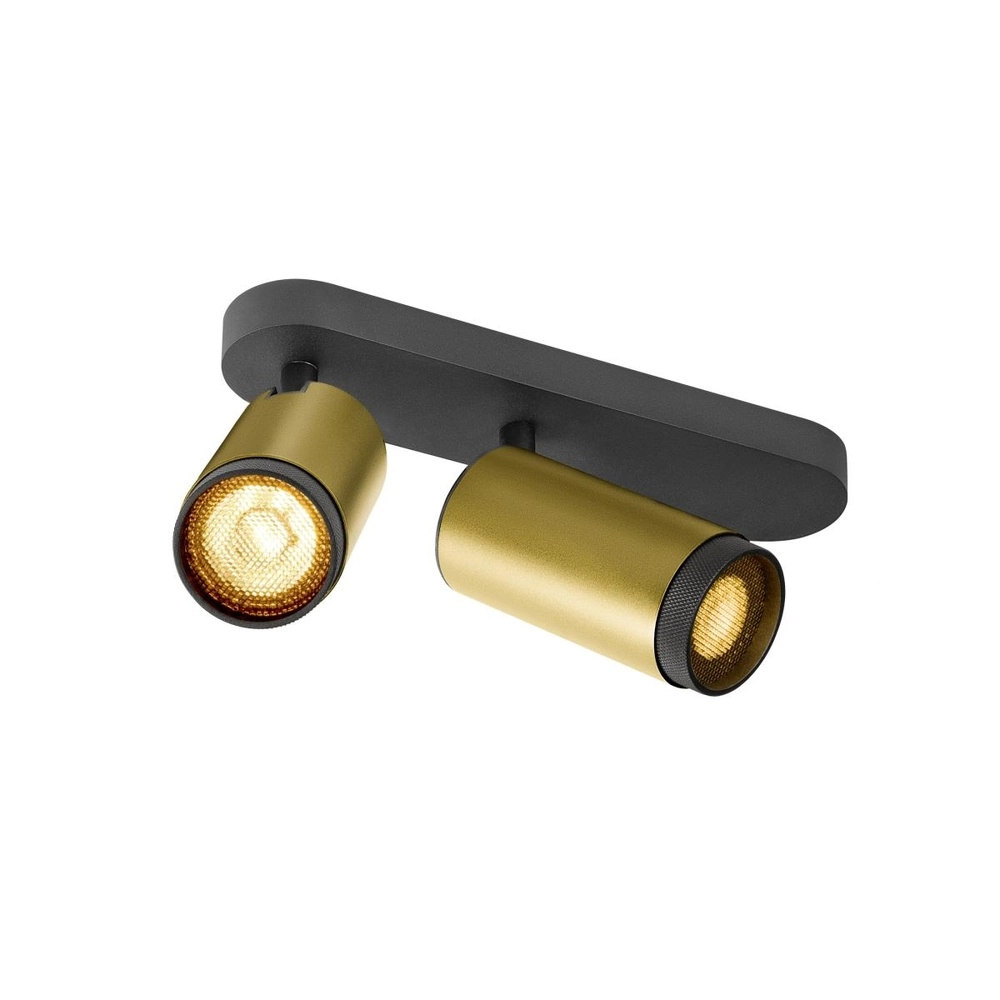 Opbouwspot Grip! L 2-lichts goud met zwarte ring