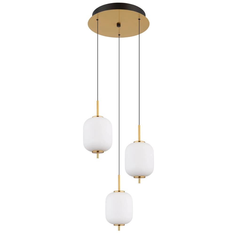 Gouden hanglamp Ewald 3-lichts Ø 37,5cm wit glas Globo 9007371446582