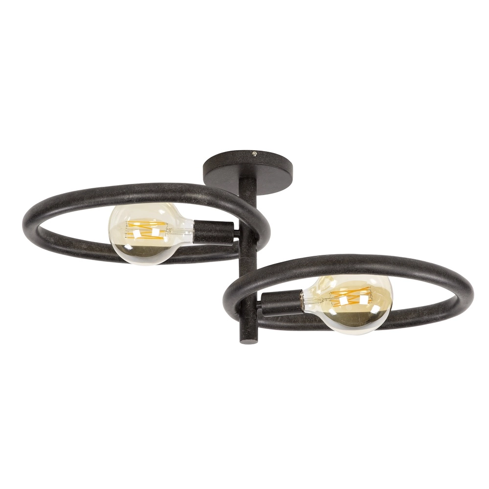 Landelijke plafondlamp Pebble artic zwart - 2x E27 Lyora 8716803510999