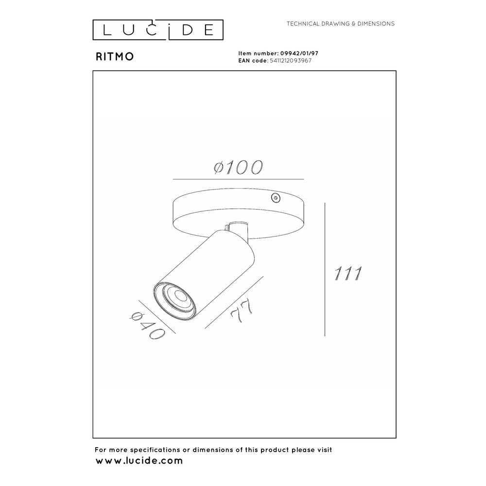 Plafondspot Ritmo mini GU10 koffie bruin Lucide 5411212093967
