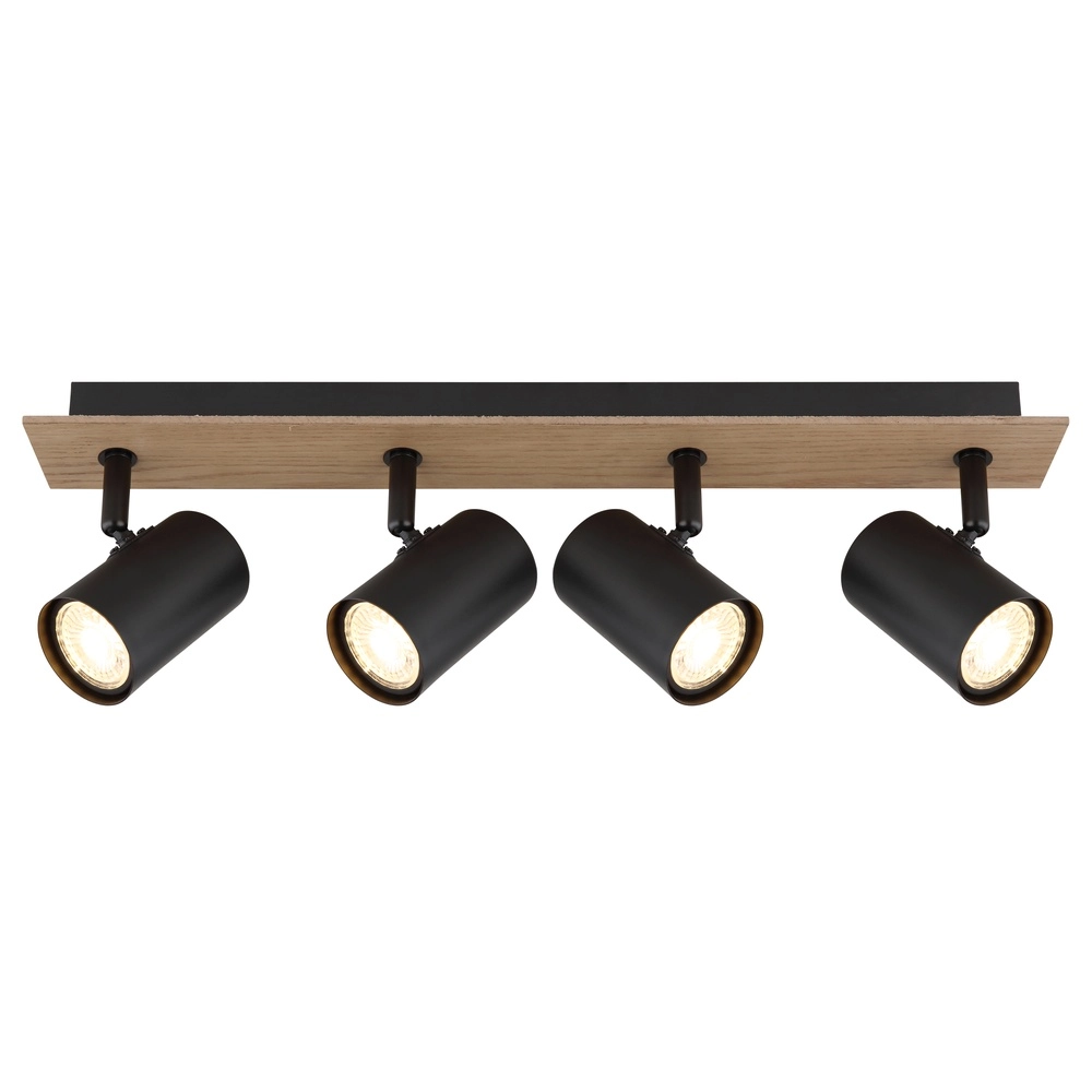 Plafondlamp Linca 4-lichts zwart met hout Globo 9007371458943
