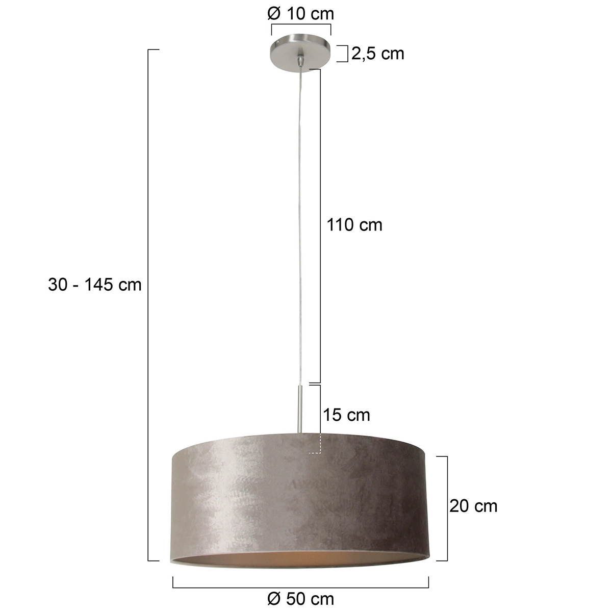 Hanglamp Sparkled 50cm grijs met Taupe velours Steinhauer 8712746146196