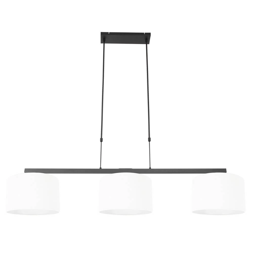 Zwarte hanglamp Stang met witte chintz kappen Zwarte hanglamp Stang met witte chintz kappen