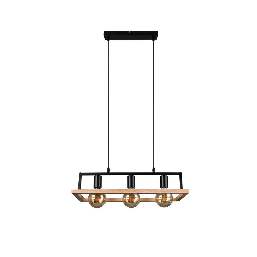 Design hanglamp Bano zwart met hout Trio 4017807673364