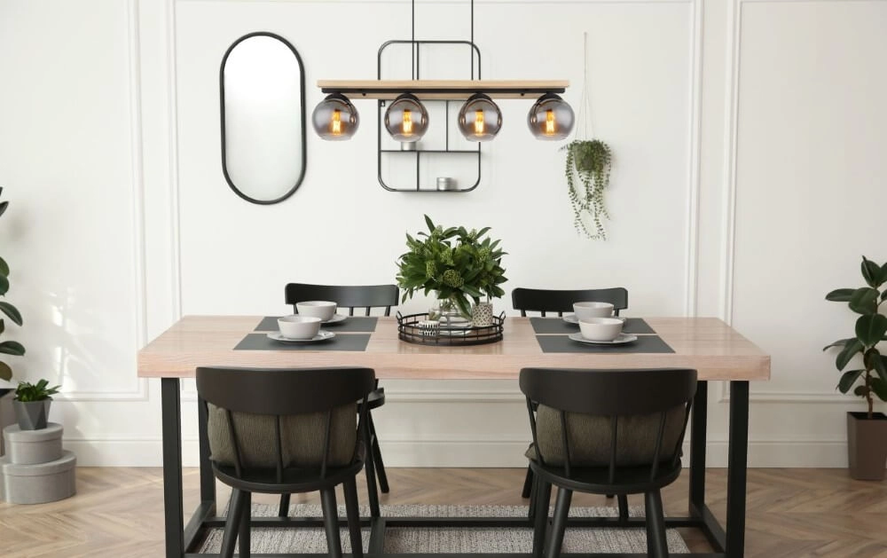 Design hanglamp Conni hout 4-lichts Globo 9007371444236