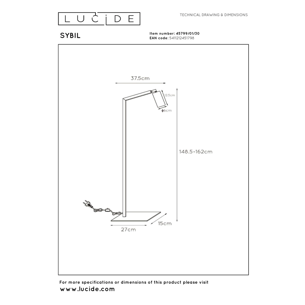 Leeslamp Sybil zwart Lucide 5411212451798
