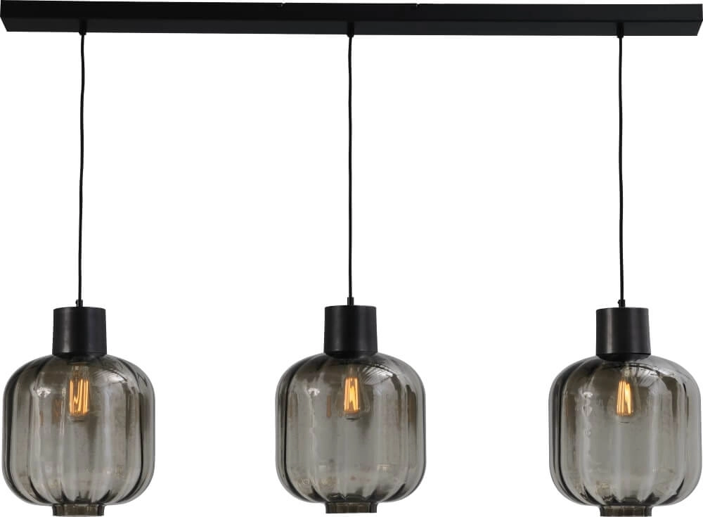 Eetkamerlamp Lett lll 28 3-lichts zwart met smoke glas Eetkamerlamp Lett lll 28 3-lichts zwart met smoke glas