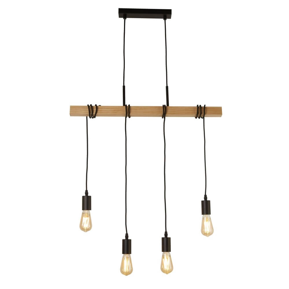 4-lichts hanglamp Woody met hout 4-lichts hanglamp Woody met hout