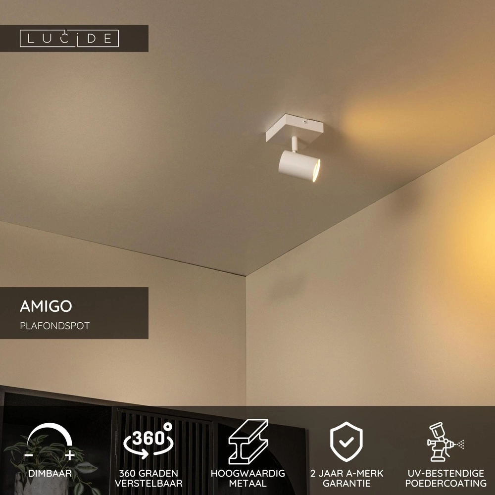Plafondlamp Amigo enkel wit Lucide 5411212531148