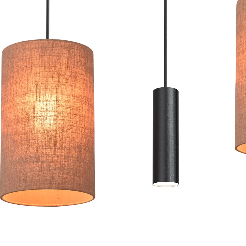 6-lichts hanglamp Lisbourg zwart met tan beige kap Masterlight