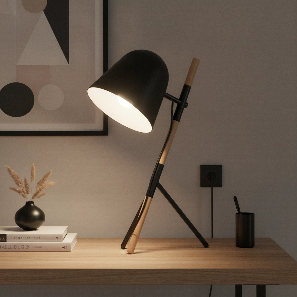 Landelijke tafellamp Sensa Tripod zwart met hout