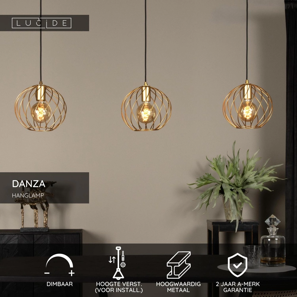 3-lichts hanglamp Danza goud Lucide 5411212211545