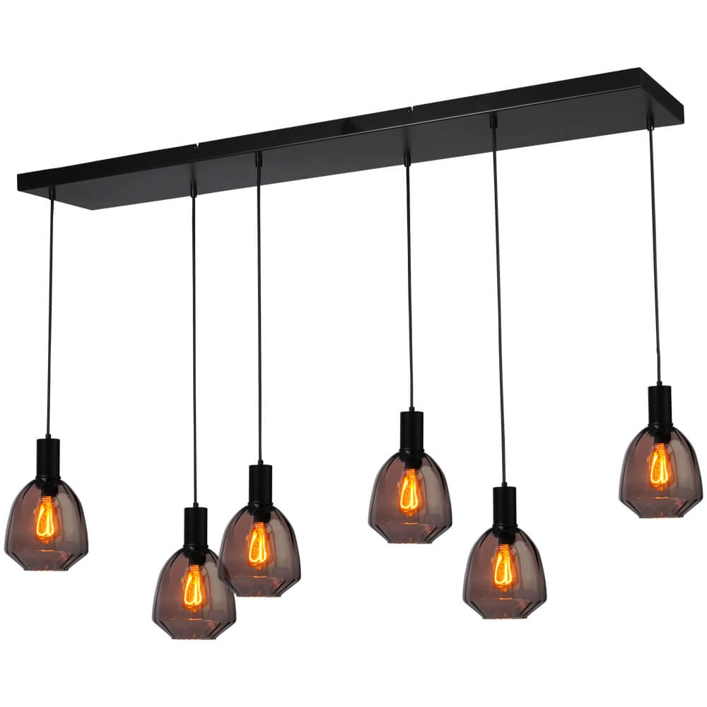 6-lichts hanglamp - zwart - Porto met Nicolette red glazen 6-lichts hanglamp - zwart - Porto met Nicolette red glazen