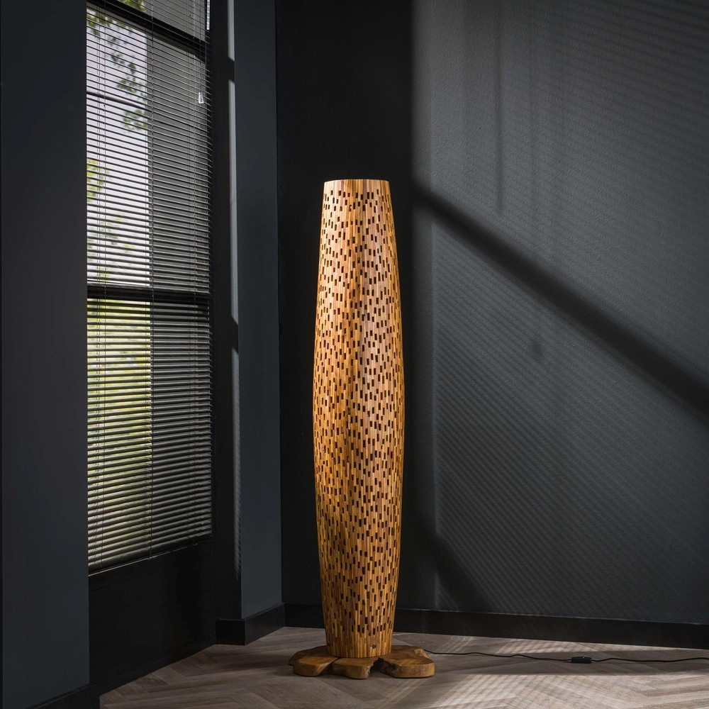 Houten vloerlamp Bars teak - 145cm - Ø 40cm Lyora 8716803512795