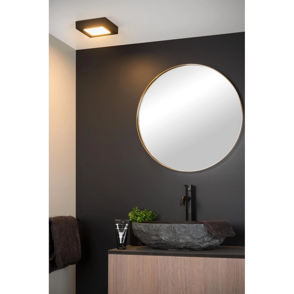 Plafonniere Brice-Led 16,8cm vierkant IP44 zwart Lucide 5411212281258