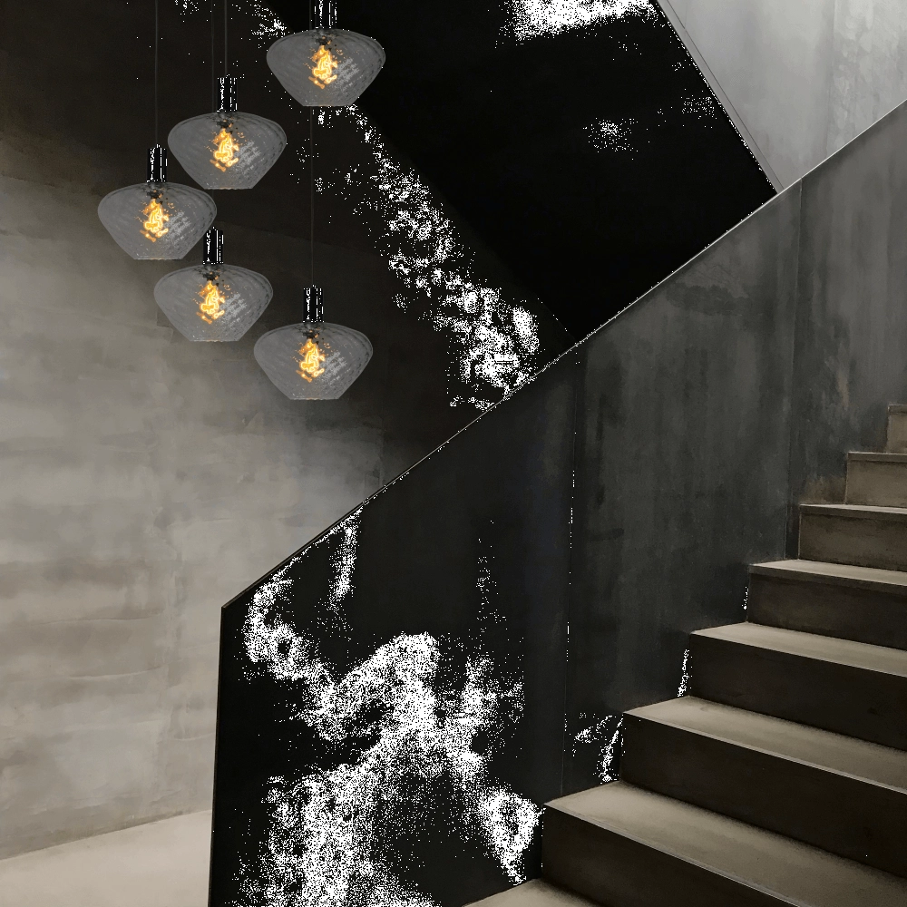 5-lichts vide hanglamp - zwart - Porto met Blossom clear glazen Masterlight 8718121271071