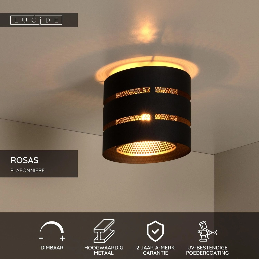 Plafondlamp Rosas Ø 26cm zwart met goud Lucide 5411212211804