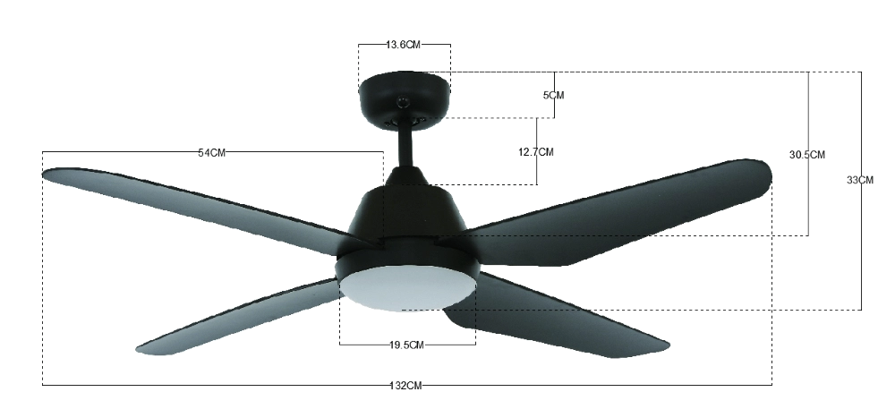 Plafondventilator met lamp Aria Led Ø 122cm zwart IP55 Beacon 9333509127796