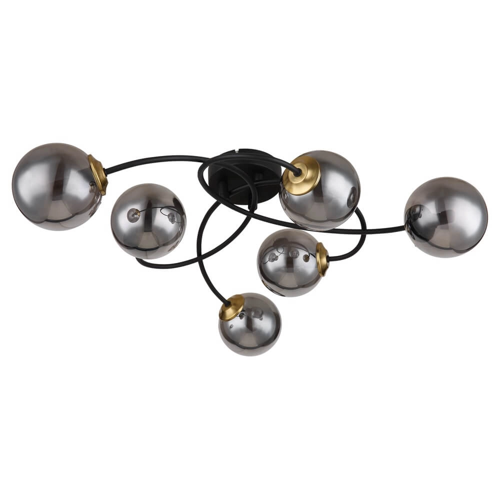 Zwarte plafondlamp Jorge bol smoke glas 6-lichts Globo 9007371437191