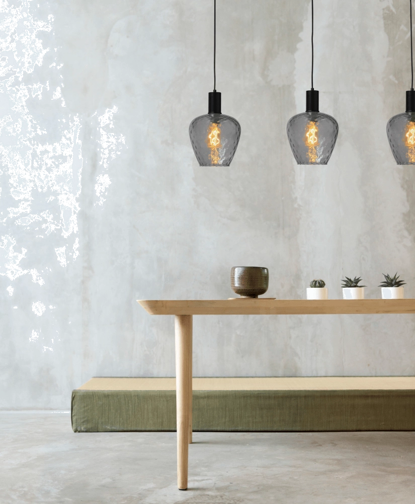 3-lichts hanglamp - zwart - Porto met Diamond smoke glazen Masterlight 8718121269504