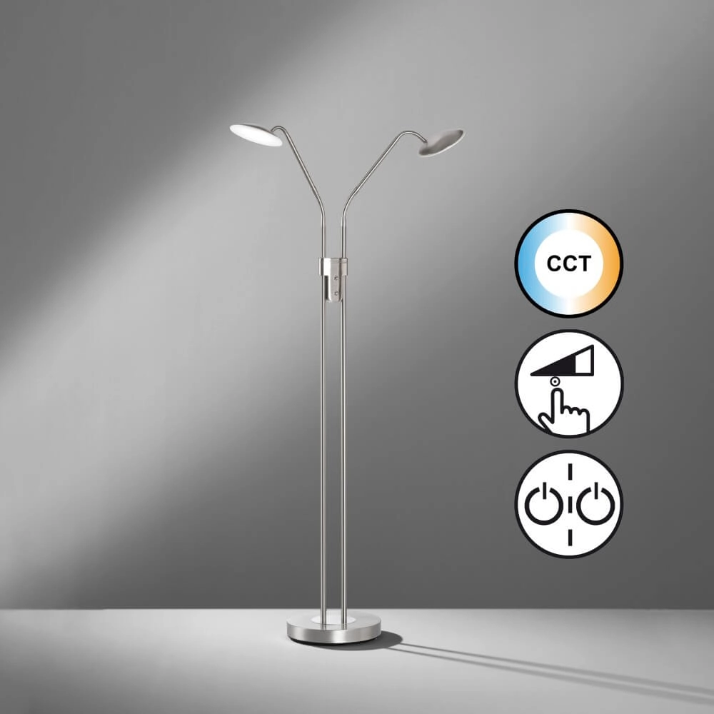 2-lichts leeslamp Tallri nikkel dimbaar Fischer & Honsel 4003694404884
