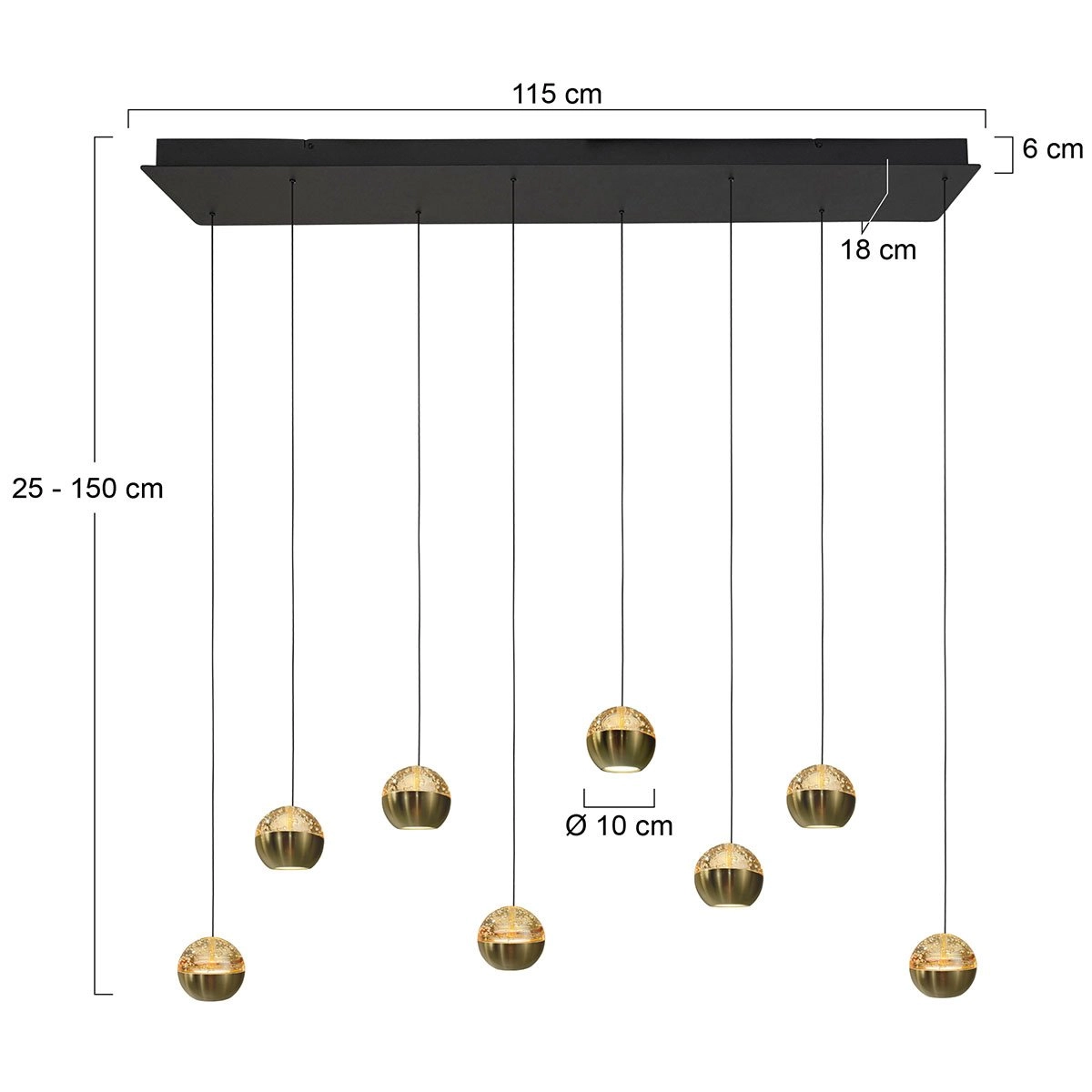 Eettafel hanglamp 115cm Belluno 8-lichts led - messing Steinhauer 8712746184013