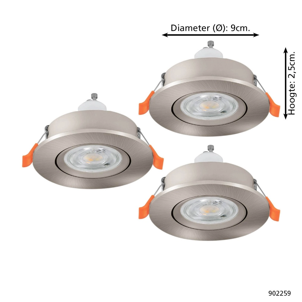 Set van 3 inbouwspots Barranco nikkel Ø 9cm - 4,5W - 4000K Eglo 9008606359387