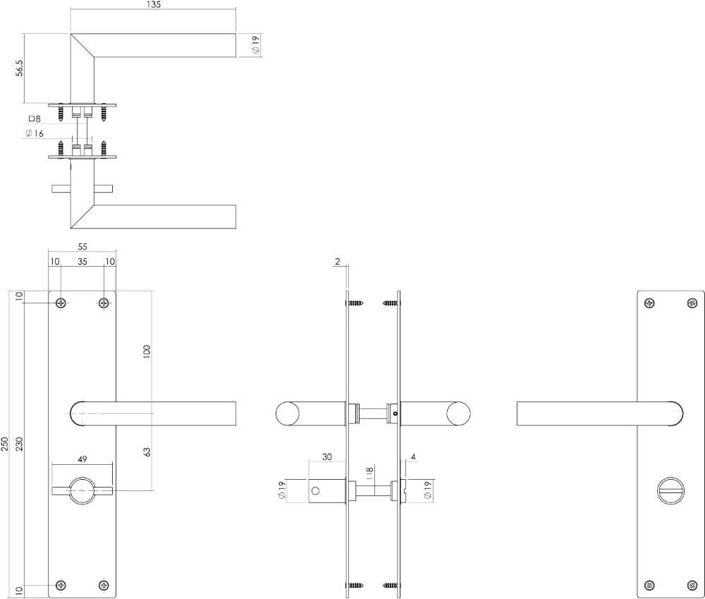 Strakke deurklink Jura WC-sluiting 63/8 RVS Intersteel 8714186489802