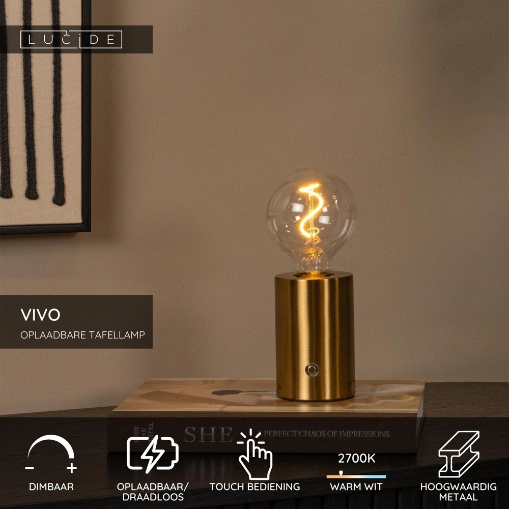 Oplaadbare tafellamp Vivo goud Lucide 5411212520845