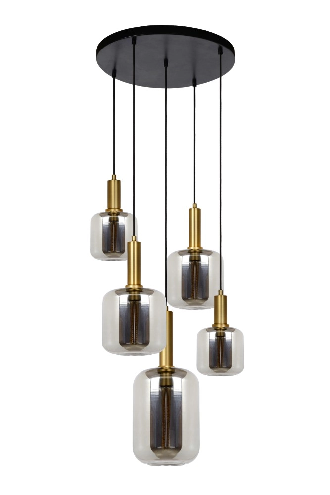 5-lichts hanglamp Joanet Ø 66cm goud met smoke glas Lucide 5411212451439