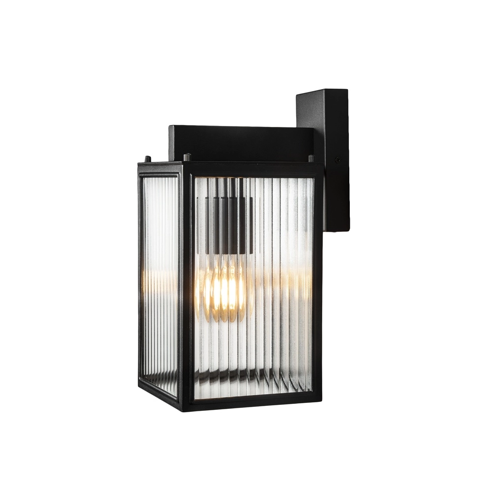 Wandlamp Carpi zwart met ribbel glas