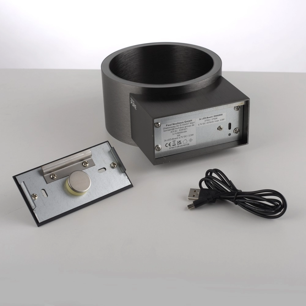 Oplaadbare wandlamp Pure Akku Clipse Mystic grey Paul Neuhaus 4012248391754