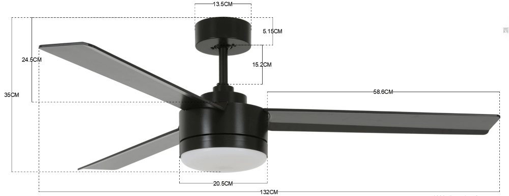 Zwarte ventilator met lamp Lagoon Ø 132cm IP55 Beacon 9333509136521