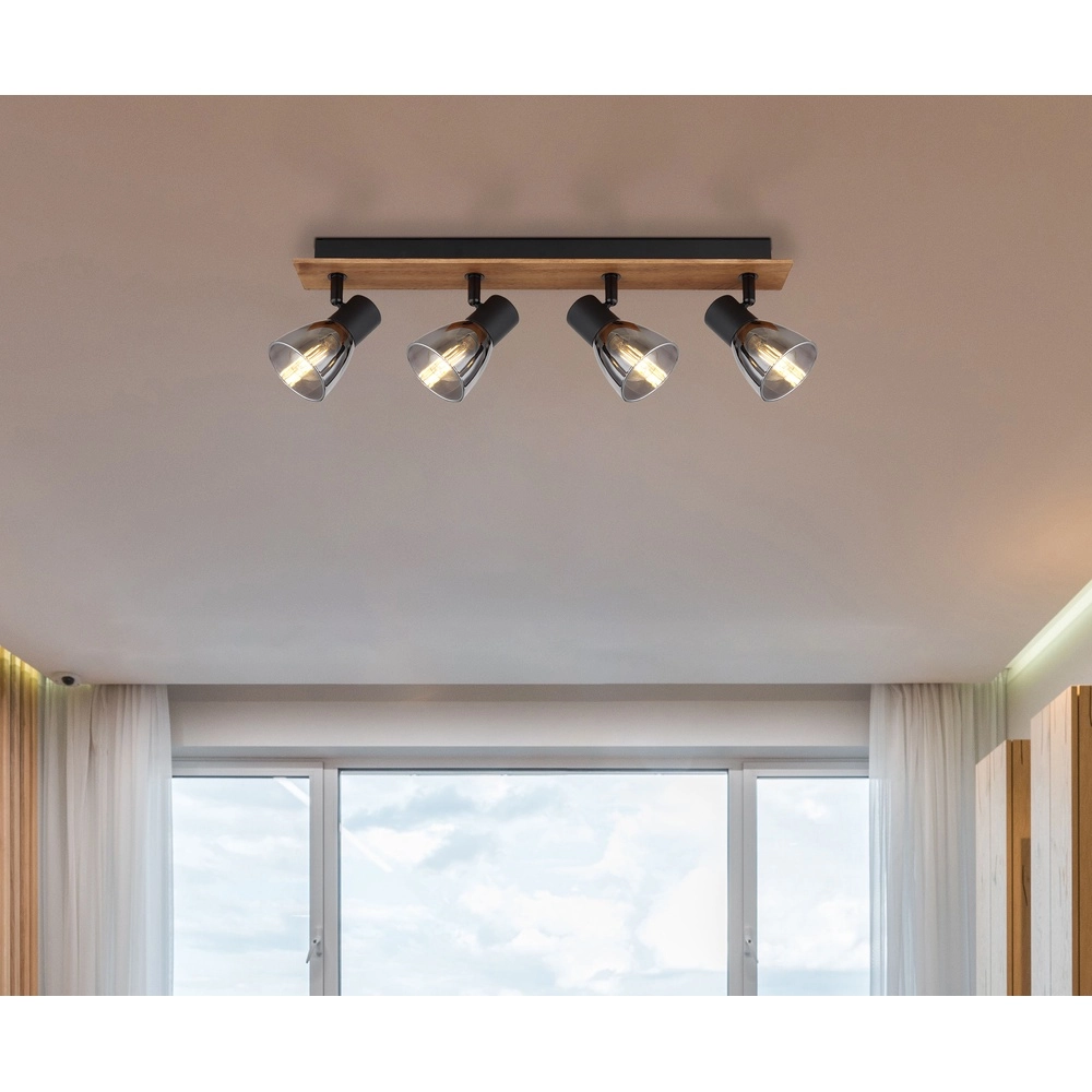 Plafondlamp Claude 4-lichts zwart met hout Globo 9007371434213
