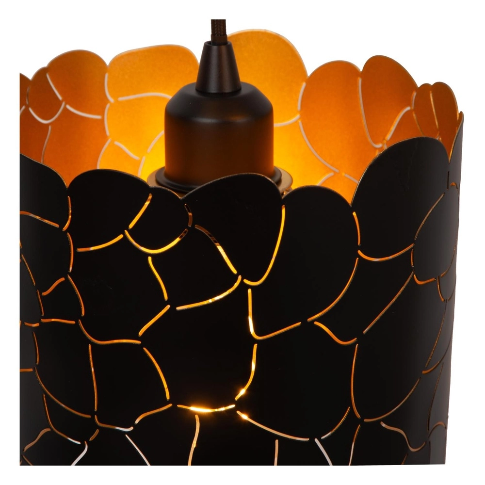Hanglamp Almelo 3-lichts zwart met gouden binnenkant rond Lucide 5411212211880
