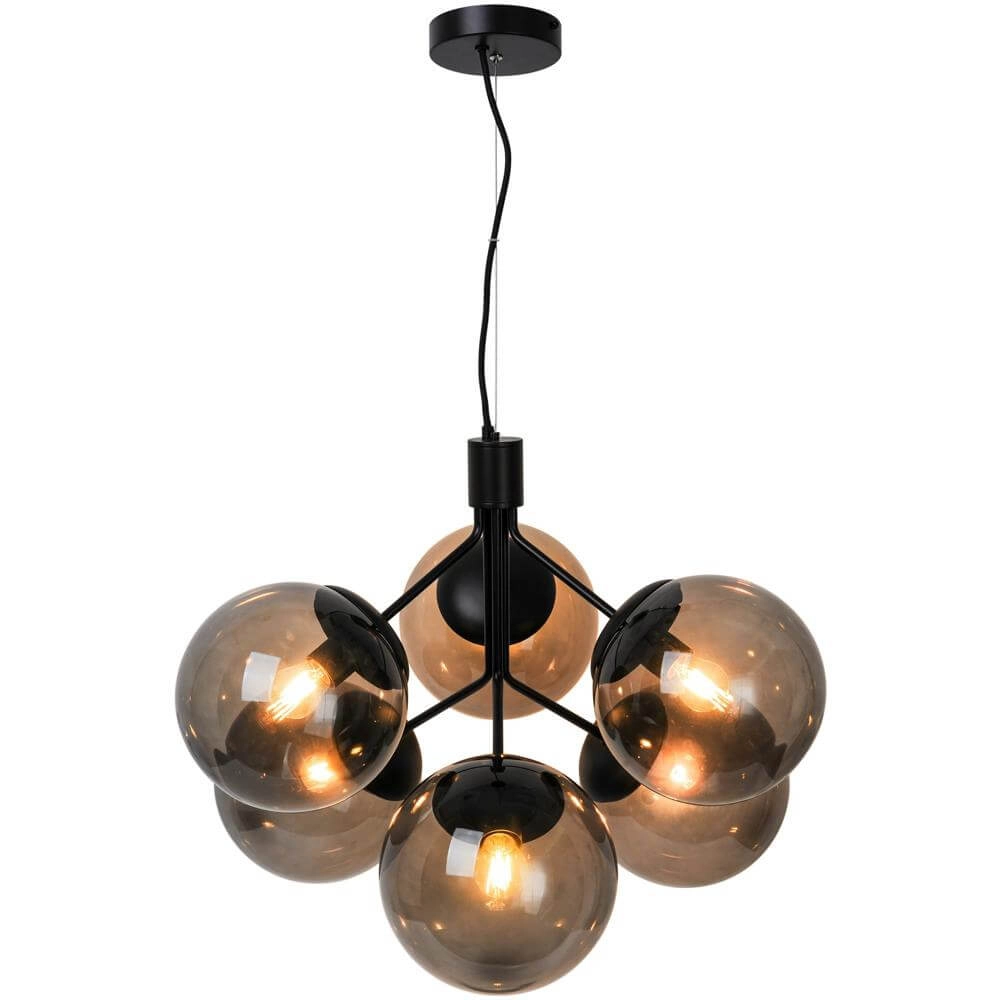 6-lichts hanglamp Ivona zwart met smoke glas Nordlux 5704924005336