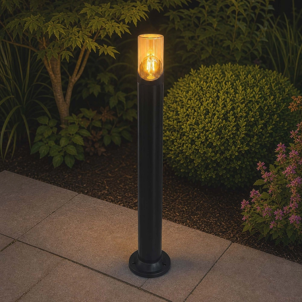 Tuinlamp Broadway zwart met amber glas 90cm Searchlight 5,05342E+12