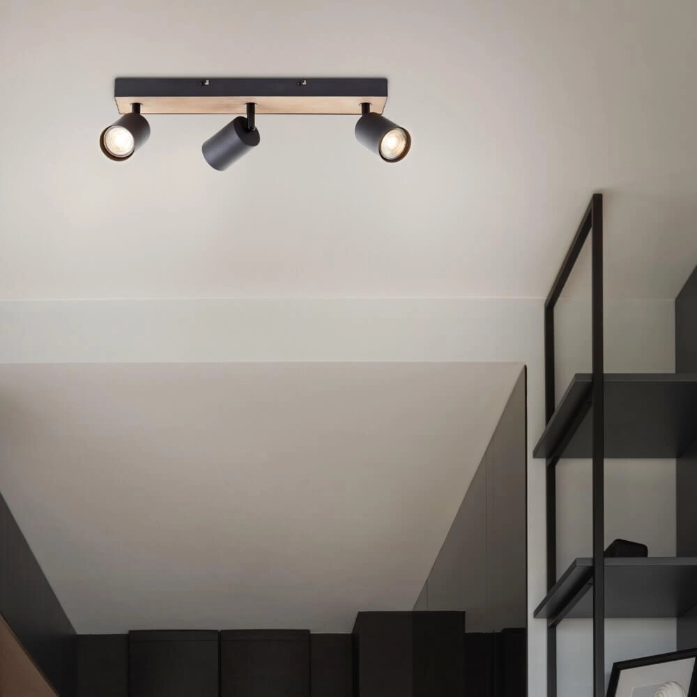 3-lichts lamp Jello Wood zwart met hout Brilliant 4004353428395