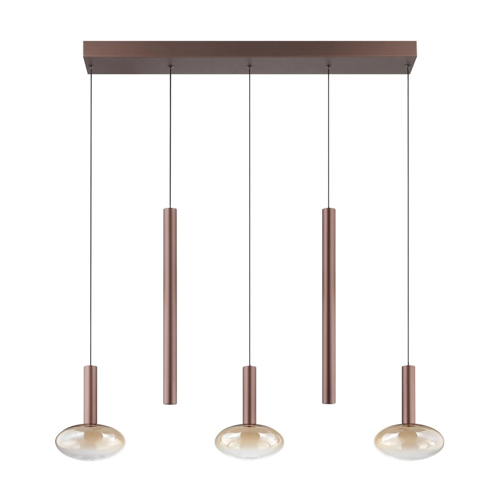 Hanglamp Veridian koffie bruin met amber glas Brilliant 4004353477942