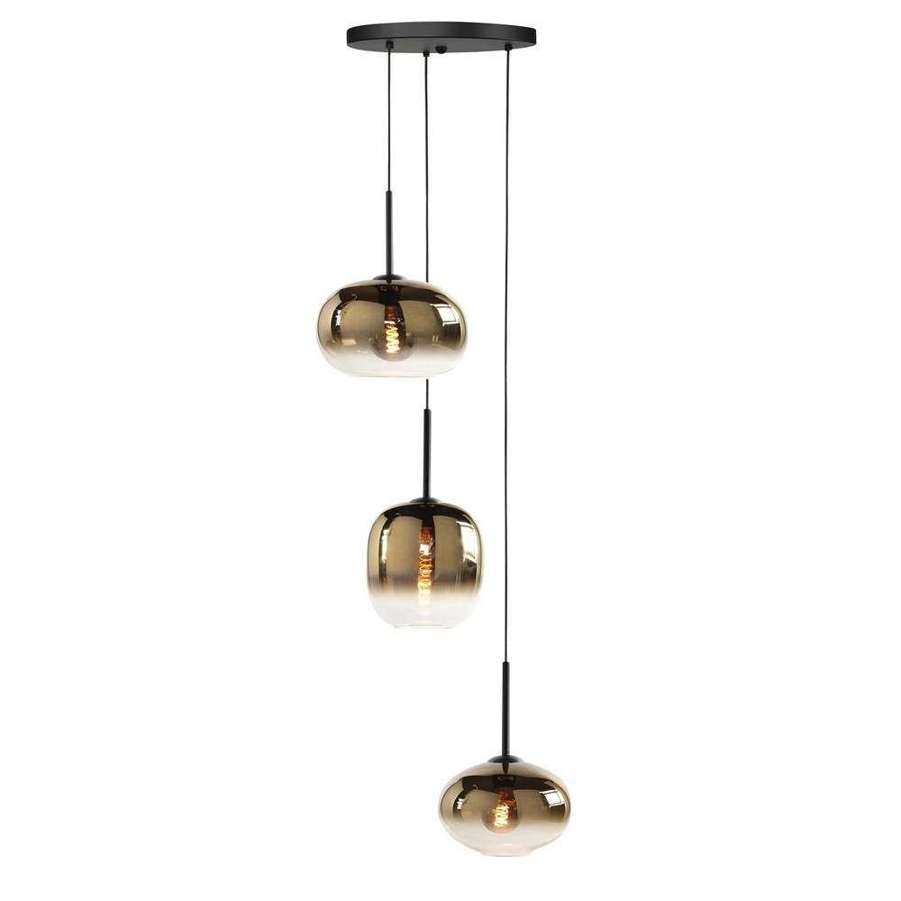 Hanglamp Bellini 3-lichts zwart met goud glas
