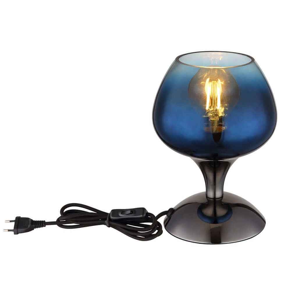 Gunmetal tafellamp Maxy met blauw glas Ø 15cm Globo 9007371468935