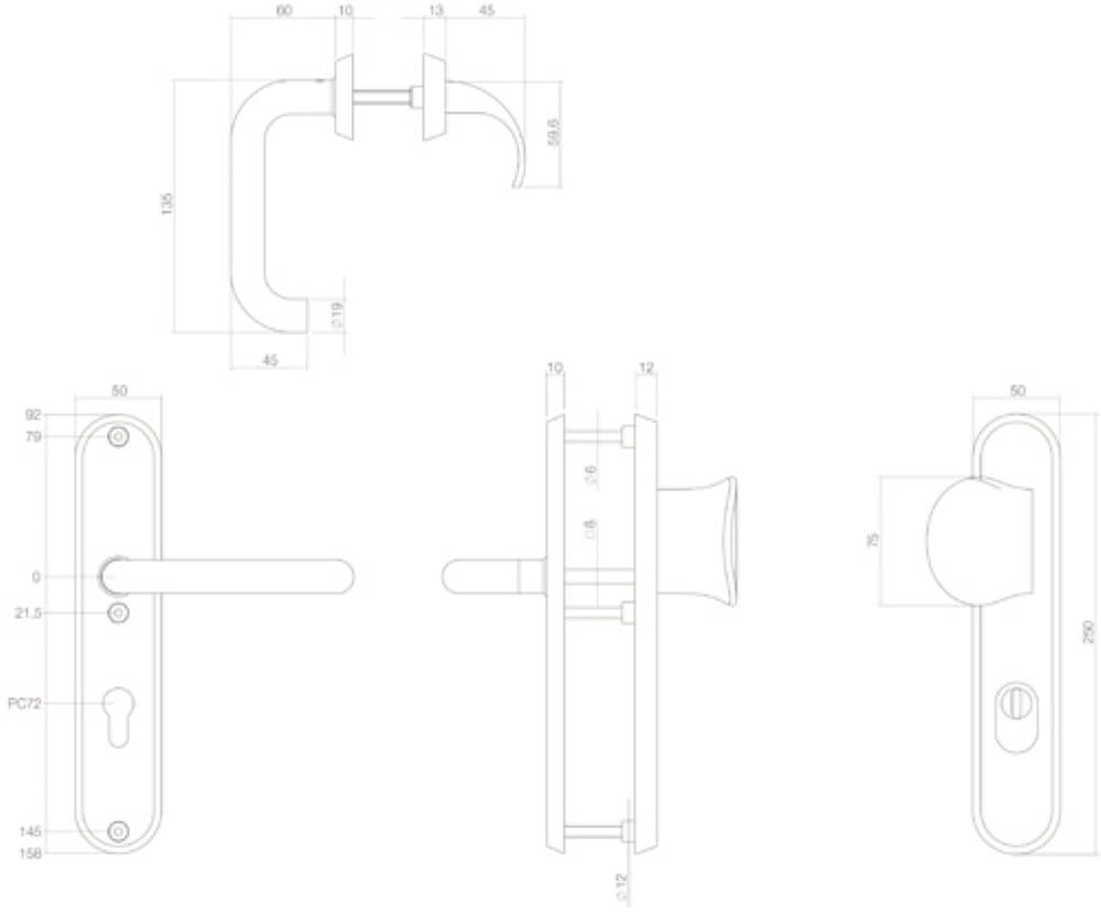 Voordeurbeslag Vurano PC 72mm kerntrekbeveiliging zwart Intersteel 8,71419E+12