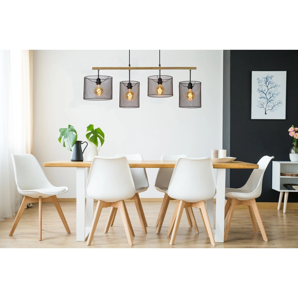 4-lichts hanglamp Baskett zwart met hout Lucide 5411212450531