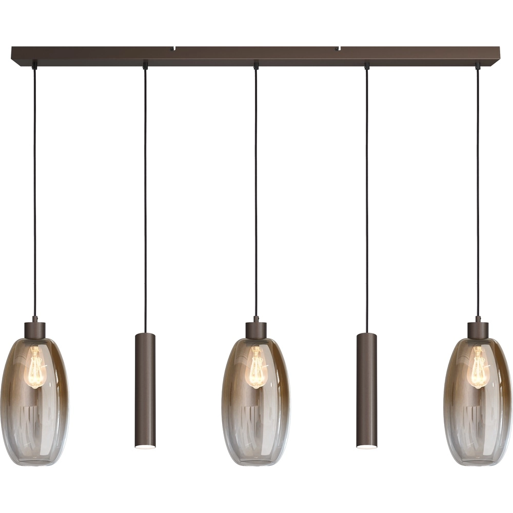 Glazen hanglamp Olive 3x Ø 18,5cm - 2x Run pendel - cacao