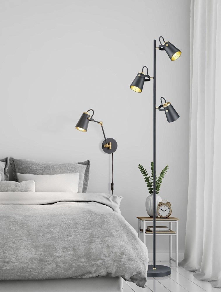 Design wand leeslamp Edward zwart met goud Trio 4017807388473